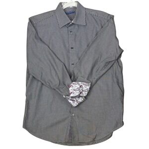 Robert Graham Black White Houndstooth Button Up Paisley Contrast Cuffs Size M